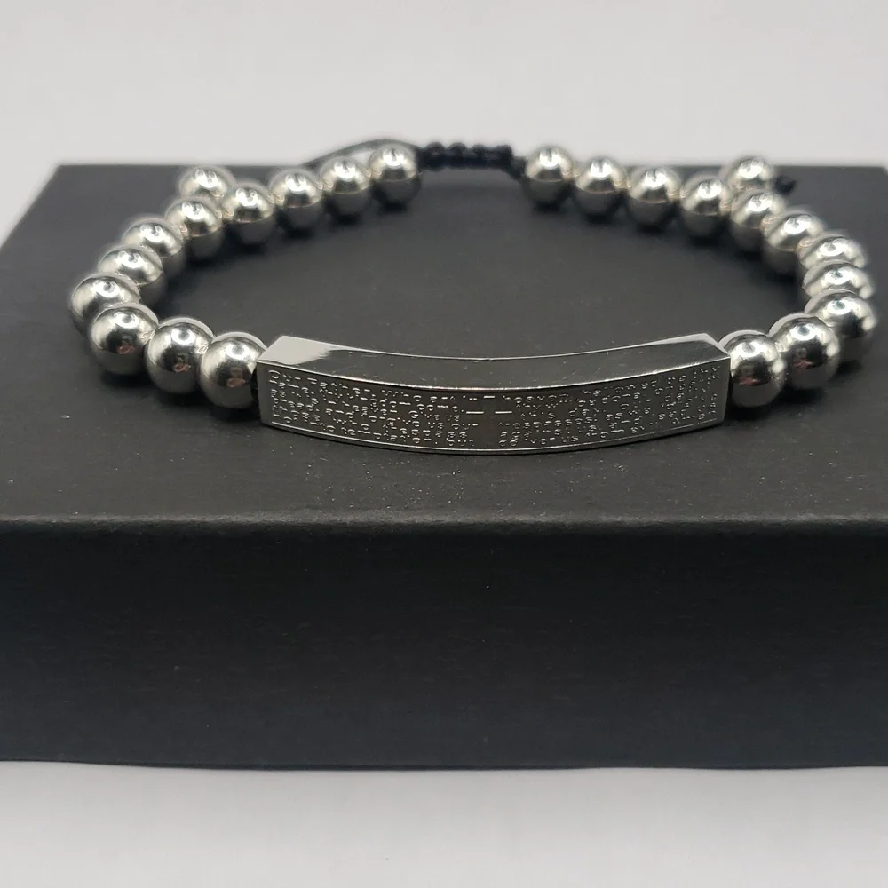 Men's Stainless Steel Adjustable Beaded with Lord's Prayer Bracelet